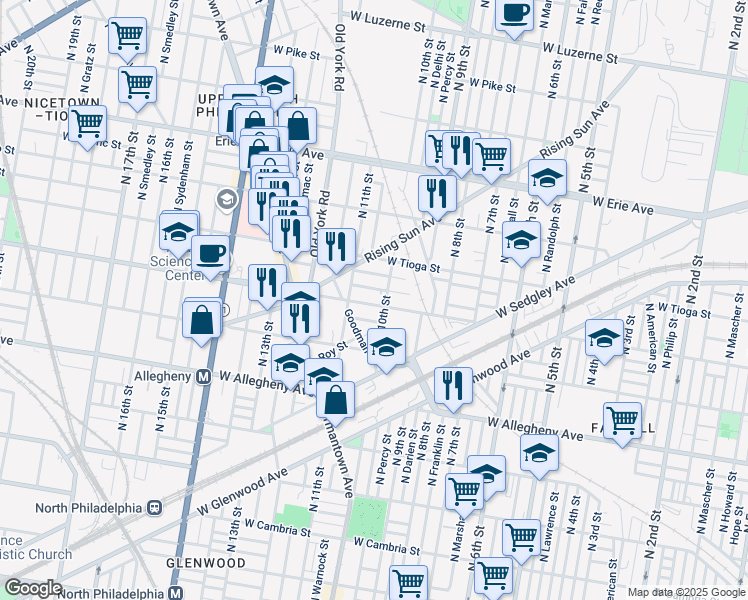 map of restaurants, bars, coffee shops, grocery stores, and more near 3356 North 10th Street in Philadelphia