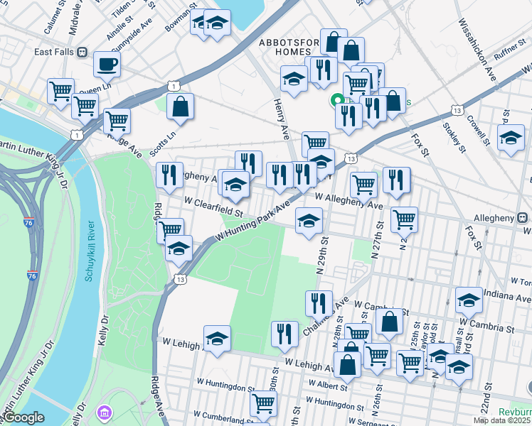 map of restaurants, bars, coffee shops, grocery stores, and more near in Philadelphia