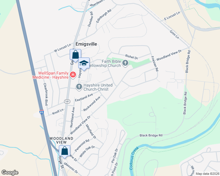 map of restaurants, bars, coffee shops, grocery stores, and more near 2425 Rutland Avenue in York