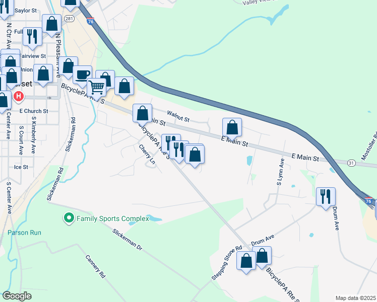 map of restaurants, bars, coffee shops, grocery stores, and more near 275 Plank Rd in Somerset