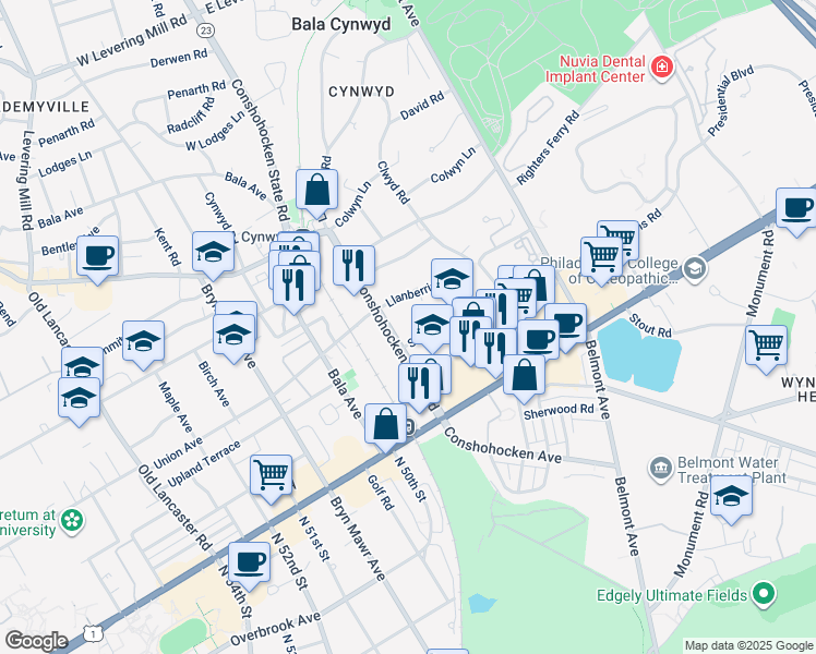 map of restaurants, bars, coffee shops, grocery stores, and more near 41 Conshohocken State Road in Bala Cynwyd
