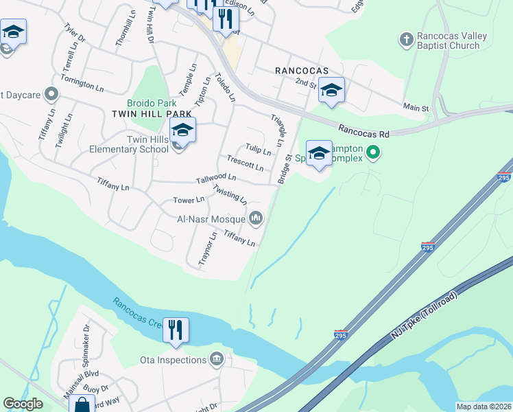 map of restaurants, bars, coffee shops, grocery stores, and more near 11 Tobin Court in Willingboro