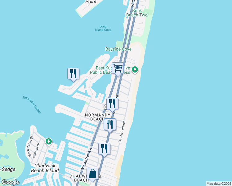 map of restaurants, bars, coffee shops, grocery stores, and more near 538 New Jersey 35 in Mantoloking