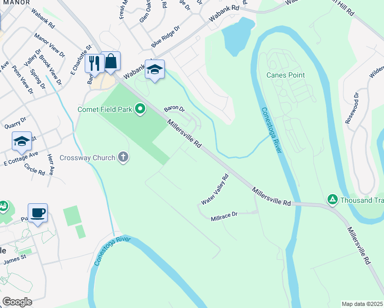 map of restaurants, bars, coffee shops, grocery stores, and more near 1931 Edington Place in Lancaster