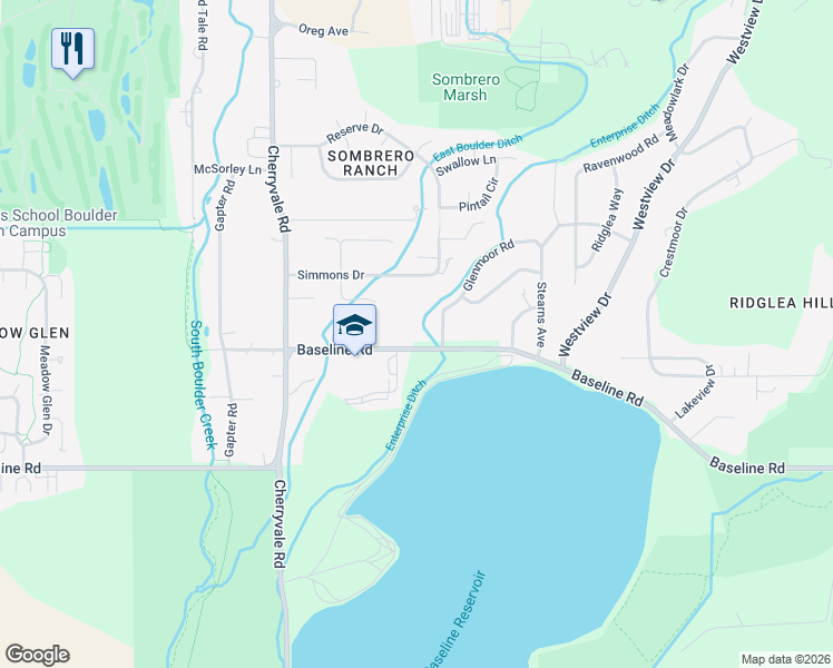 map of restaurants, bars, coffee shops, grocery stores, and more near 6246 County Highway 56 in Boulder