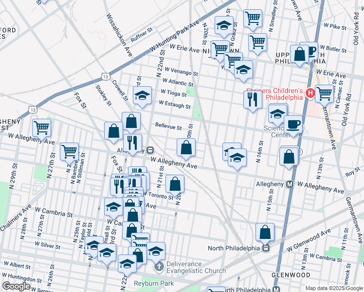 map of restaurants, bars, coffee shops, grocery stores, and more near 3239 North Woodstock Street in Philadelphia