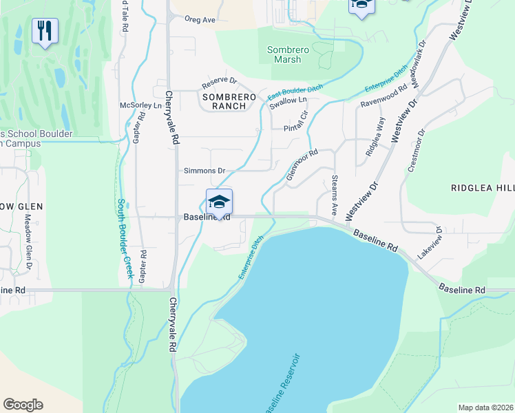map of restaurants, bars, coffee shops, grocery stores, and more near 6246 County Highway 56 in Boulder