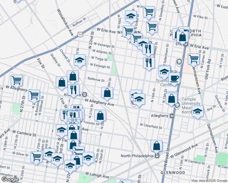 map of restaurants, bars, coffee shops, grocery stores, and more near 3221 North 20th Street in Philadelphia