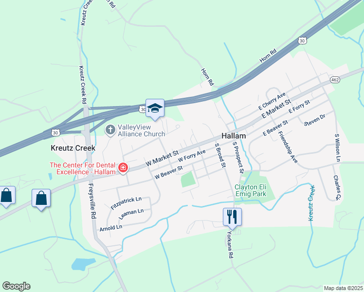 map of restaurants, bars, coffee shops, grocery stores, and more near 251 West Forry Avenue in Hallam