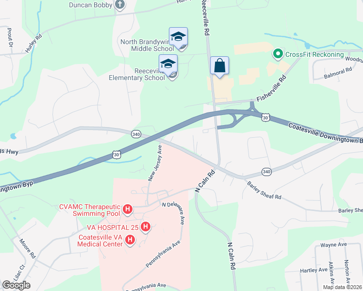 map of restaurants, bars, coffee shops, grocery stores, and more near 1803 East Kings Highway in Coatesville