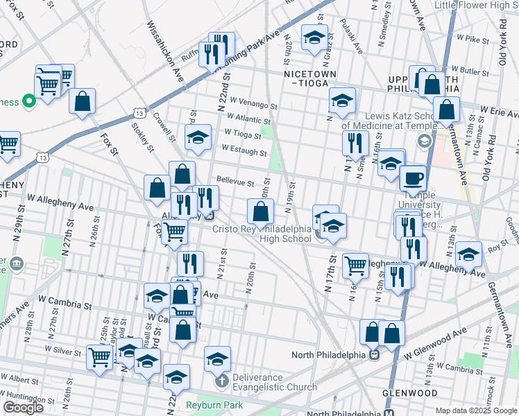 map of restaurants, bars, coffee shops, grocery stores, and more near 3244 North 20th Street in Philadelphia