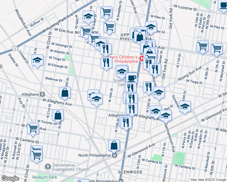 map of restaurants, bars, coffee shops, grocery stores, and more near 3317 North 16th Street in Philadelphia