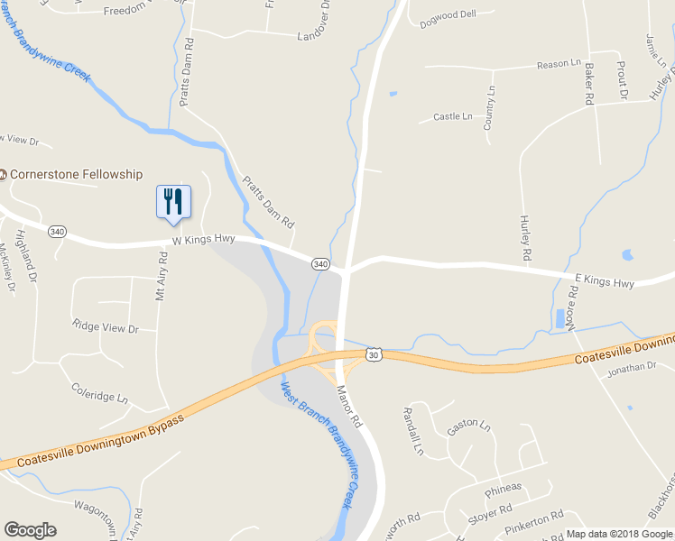 map of restaurants, bars, coffee shops, grocery stores, and more near 707 West Kings Highway in Coatesville