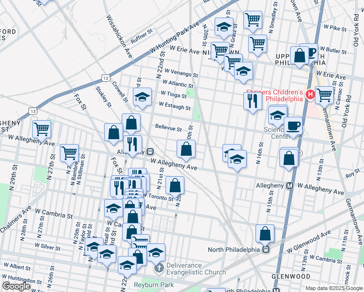map of restaurants, bars, coffee shops, grocery stores, and more near 3239 North Woodstock Street in Philadelphia