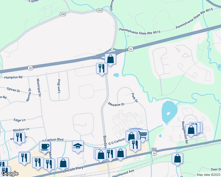 map of restaurants, bars, coffee shops, grocery stores, and more near 401 Bondsville Road in Downingtown