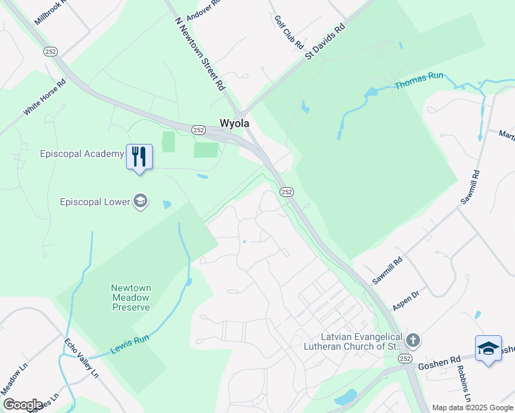 map of restaurants, bars, coffee shops, grocery stores, and more near 564 Liseter Road in Newtown Square