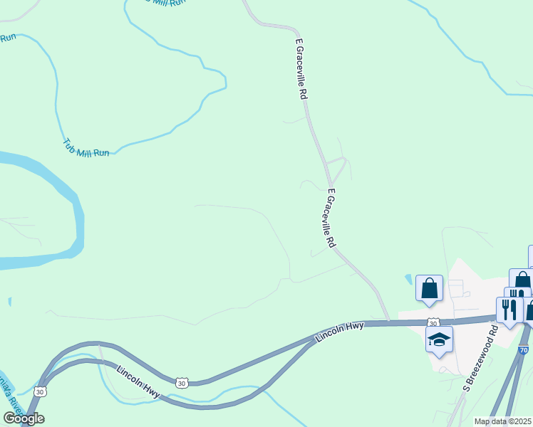 map of restaurants, bars, coffee shops, grocery stores, and more near 298 Crestview Road in Breezewood