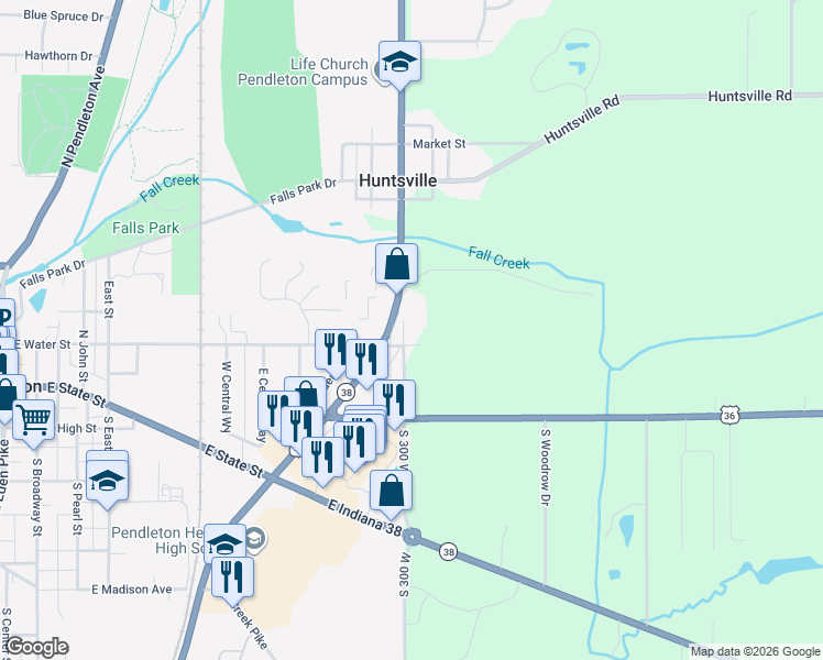 map of restaurants, bars, coffee shops, grocery stores, and more near in Pendleton