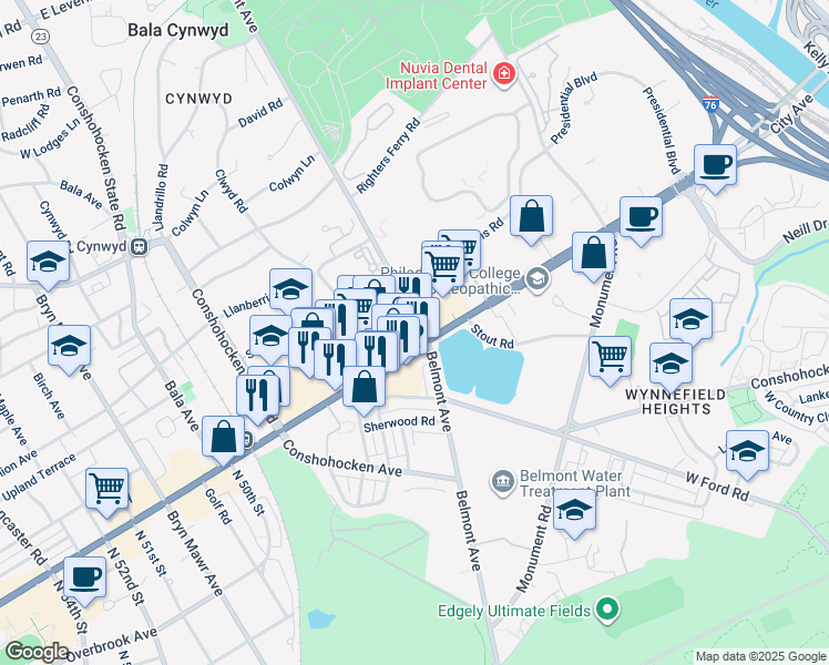 map of restaurants, bars, coffee shops, grocery stores, and more near 169 East City Avenue in Bala Cynwyd