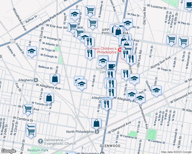 map of restaurants, bars, coffee shops, grocery stores, and more near 3317 North 16th Street in Philadelphia