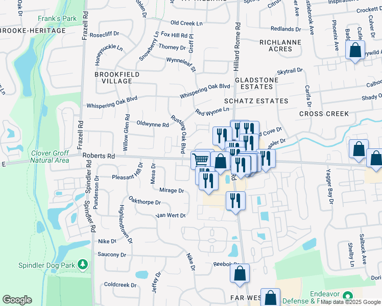map of restaurants, bars, coffee shops, grocery stores, and more near 2511 Country Ridge Drive in Hilliard