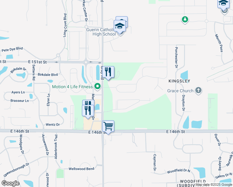 map of restaurants, bars, coffee shops, grocery stores, and more near 4902 Midland Street in Noblesville
