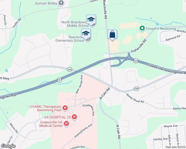 map of restaurants, bars, coffee shops, grocery stores, and more near 1803 East Kings Highway in Coatesville