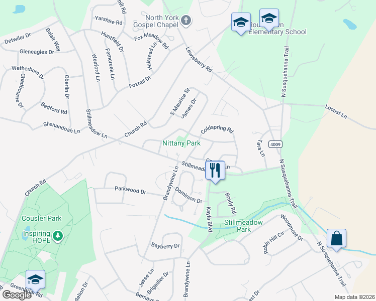 map of restaurants, bars, coffee shops, grocery stores, and more near 2775 Coldspring Road in York