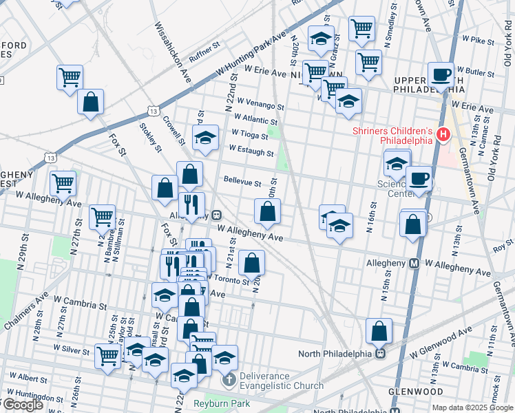 map of restaurants, bars, coffee shops, grocery stores, and more near 3238 North Woodstock Street in Philadelphia