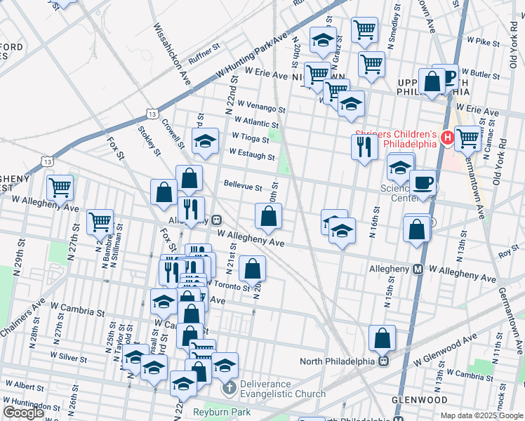 map of restaurants, bars, coffee shops, grocery stores, and more near 3241 North Woodstock Street in Philadelphia