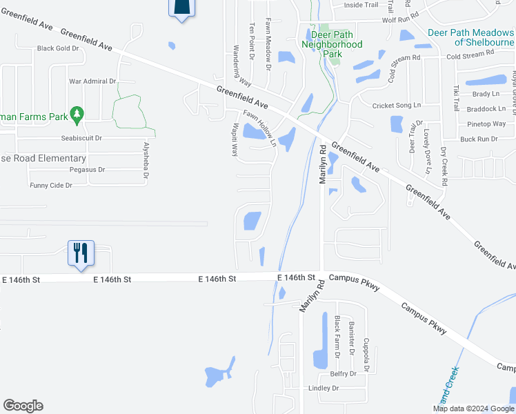 map of restaurants, bars, coffee shops, grocery stores, and more near 14770 White Tail Run in Noblesville