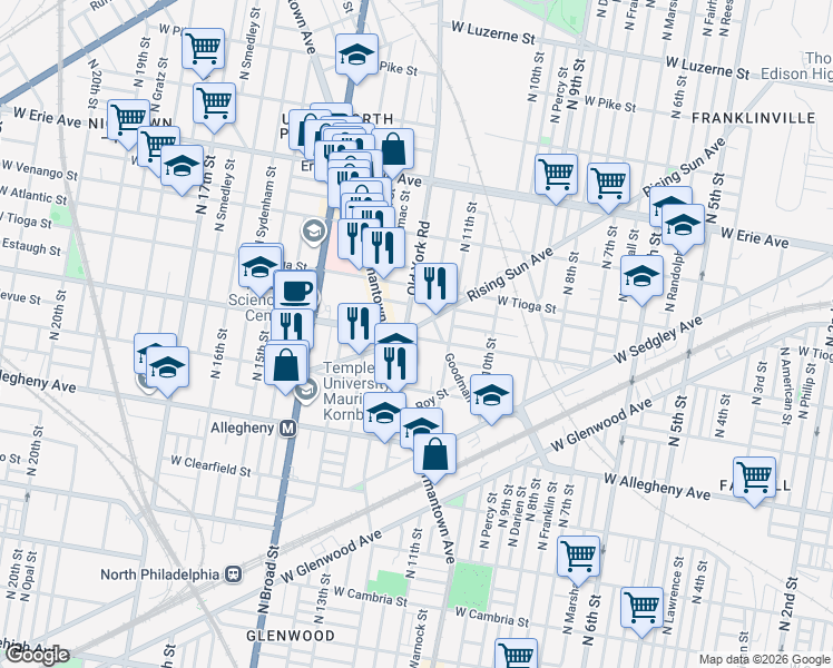 map of restaurants, bars, coffee shops, grocery stores, and more near in Philadelphia