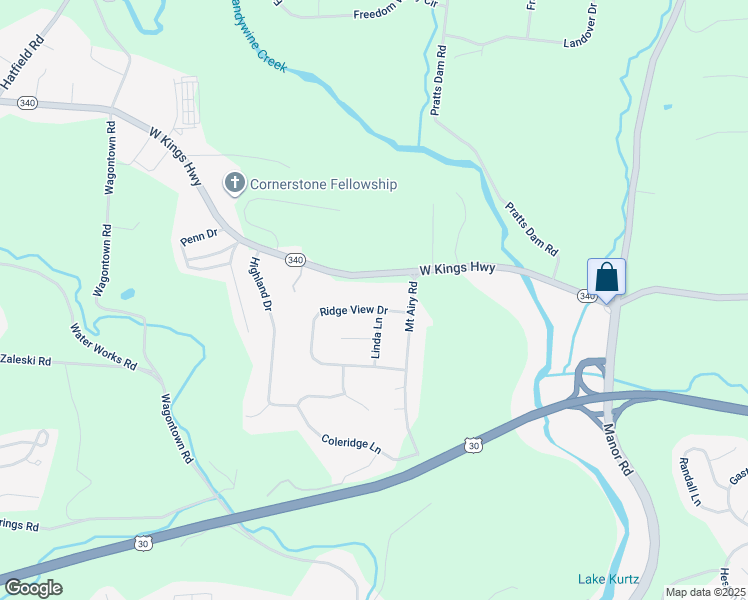 map of restaurants, bars, coffee shops, grocery stores, and more near 64 Ridge View Drive in Coatesville