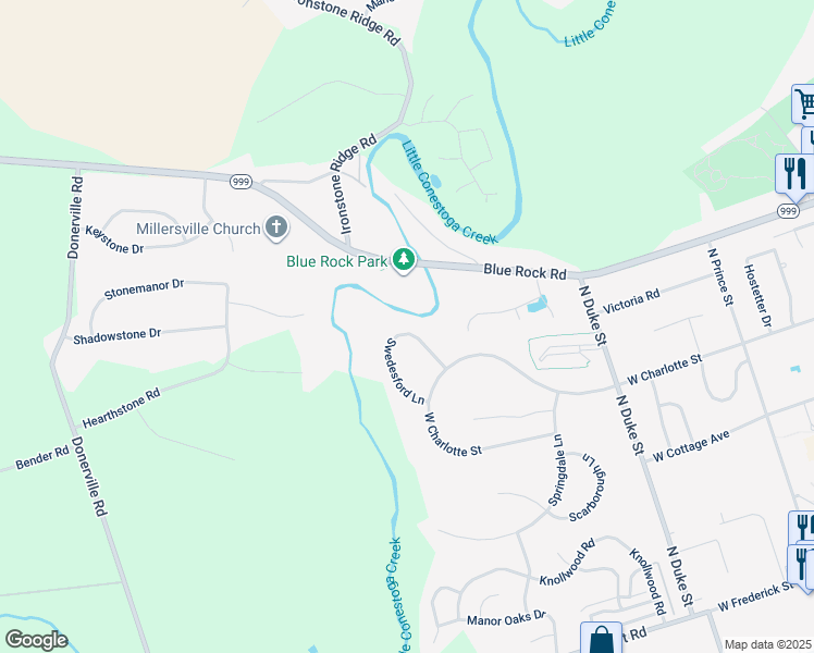 map of restaurants, bars, coffee shops, grocery stores, and more near 121 Swedesford Lane in Millersville