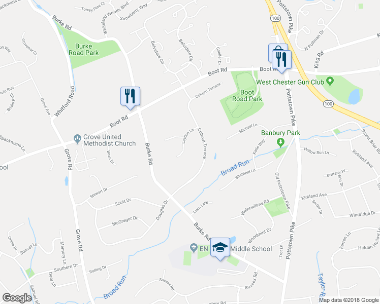 map of restaurants, bars, coffee shops, grocery stores, and more near 208 Laydon Lane in West Chester