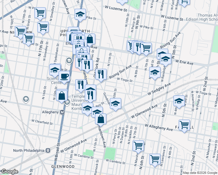 map of restaurants, bars, coffee shops, grocery stores, and more near 1013 West Schiller Street in Philadelphia