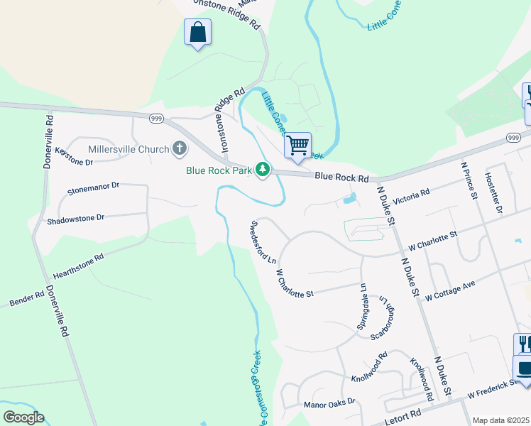 map of restaurants, bars, coffee shops, grocery stores, and more near 121 Swedesford Lane in Millersville