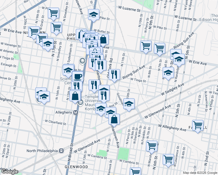 map of restaurants, bars, coffee shops, grocery stores, and more near in Philadelphia