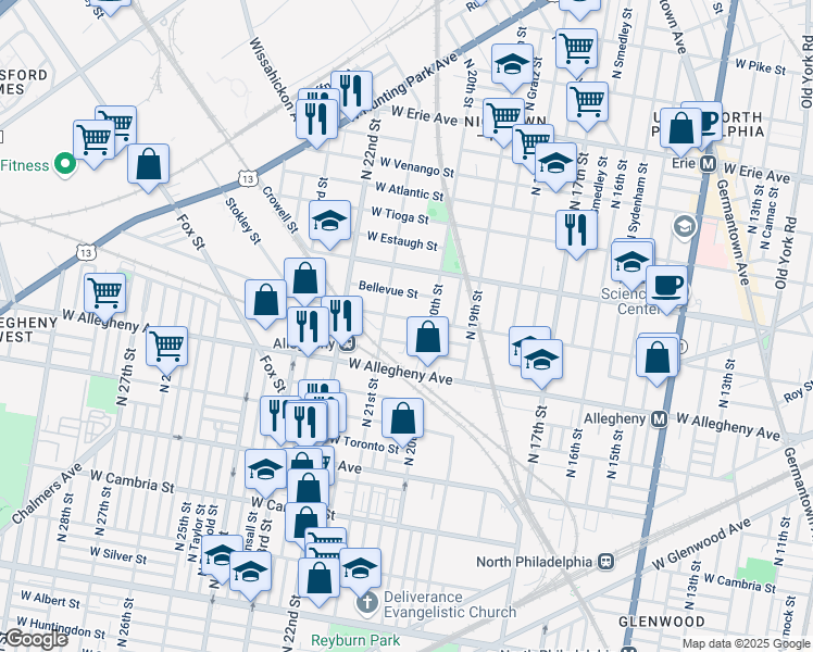 map of restaurants, bars, coffee shops, grocery stores, and more near 3315 North 21st Street in Philadelphia
