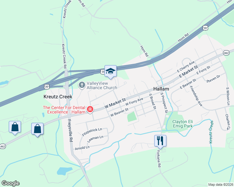 map of restaurants, bars, coffee shops, grocery stores, and more near 271 Meadowbrook Avenue in York