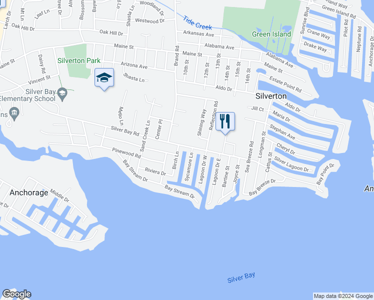 map of restaurants, bars, coffee shops, grocery stores, and more near 225 Silver Bay Road in Toms River