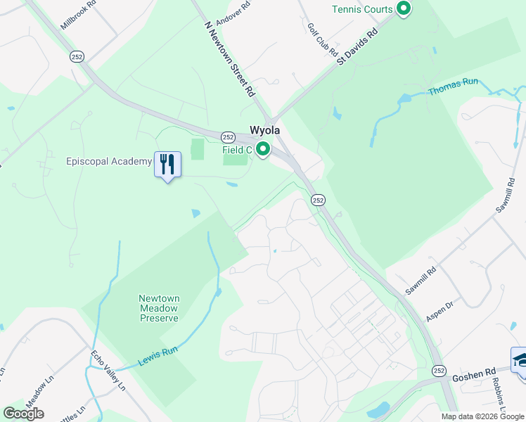 map of restaurants, bars, coffee shops, grocery stores, and more near 520 North Newtown Street Road in Newtown Square