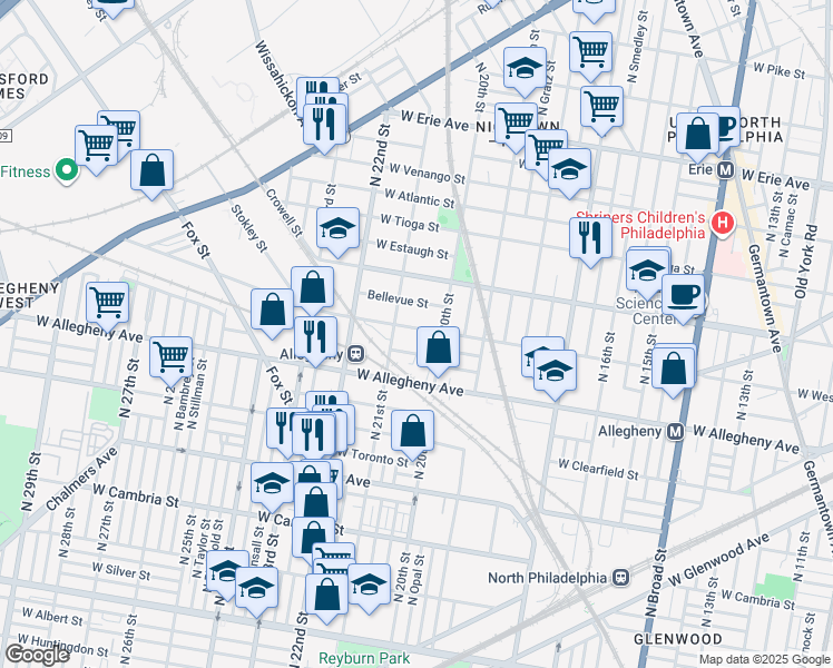 map of restaurants, bars, coffee shops, grocery stores, and more near 3315 North 21st Street in Philadelphia