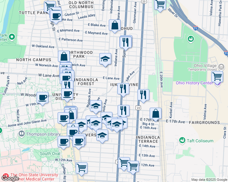 map of restaurants, bars, coffee shops, grocery stores, and more near 2022 Iuka Avenue in Columbus