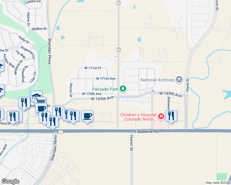 map of restaurants, bars, coffee shops, grocery stores, and more near 1094 West 170th Place in Broomfield