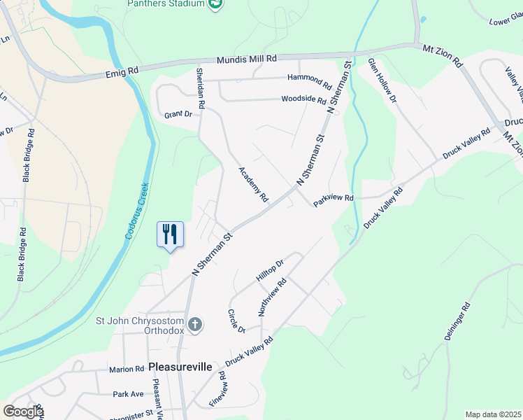 map of restaurants, bars, coffee shops, grocery stores, and more near 2640 North Sherman Street in York