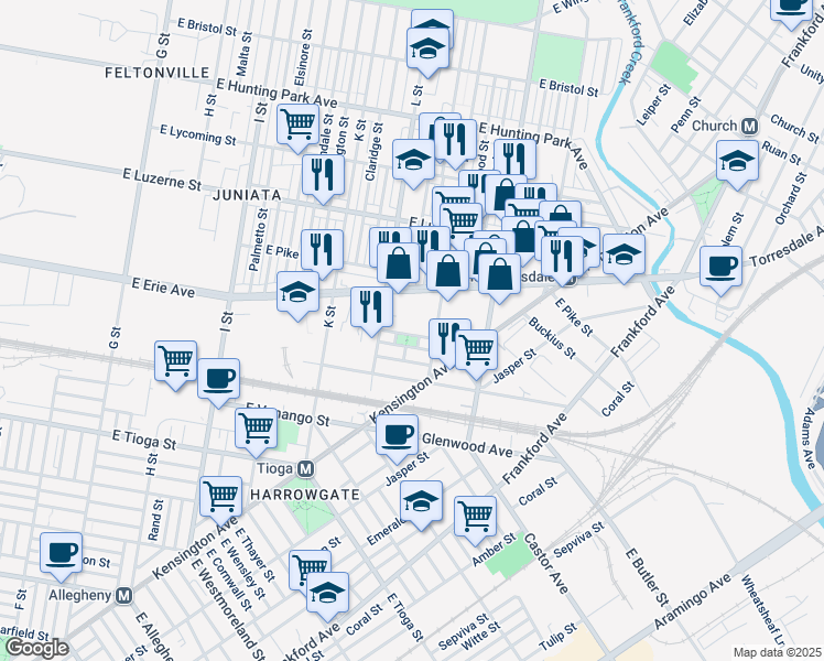 map of restaurants, bars, coffee shops, grocery stores, and more near 1339 East Carey Street in Philadelphia