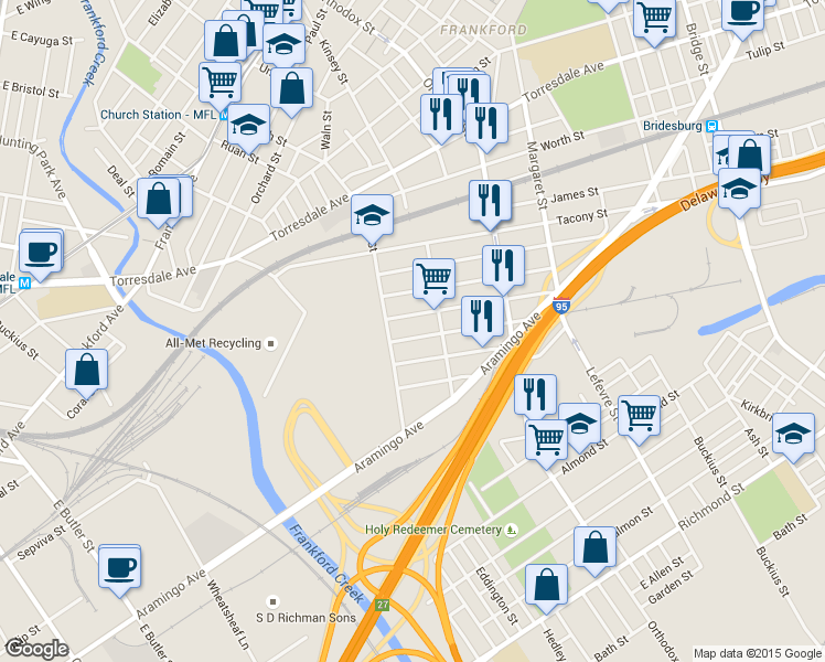 map of restaurants, bars, coffee shops, grocery stores, and more near 4334 Bermuda Street in Philadelphia