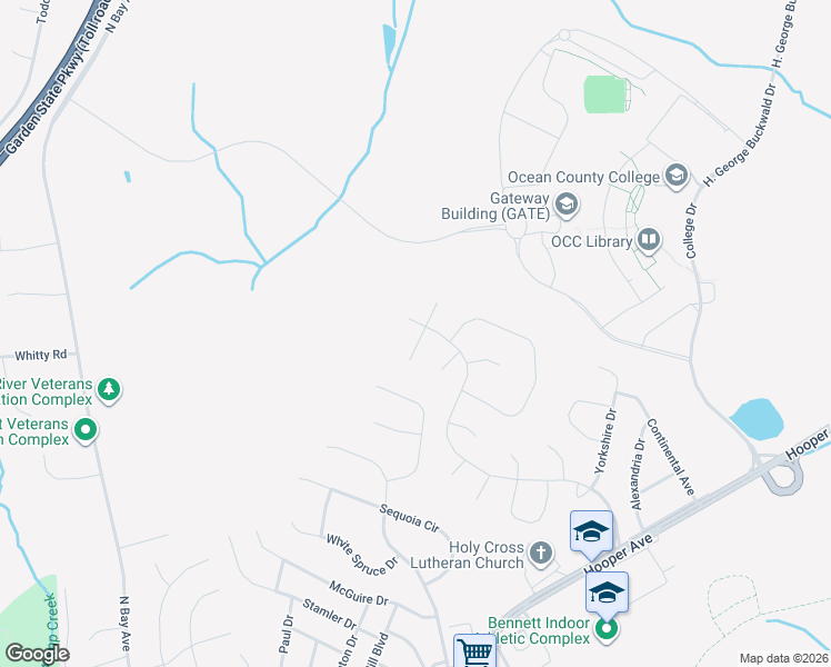 map of restaurants, bars, coffee shops, grocery stores, and more near 104 London Court in Toms River