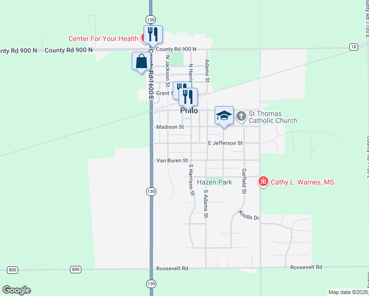 map of restaurants, bars, coffee shops, grocery stores, and more near 207 Harrison Street in Philo